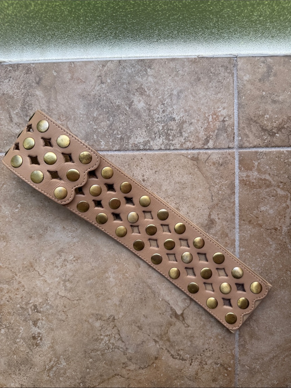 Anthropologie Lonestar Belt Motif 56 Studded Leather Diamond Cutout Stretch Back - Picture 11 of 12